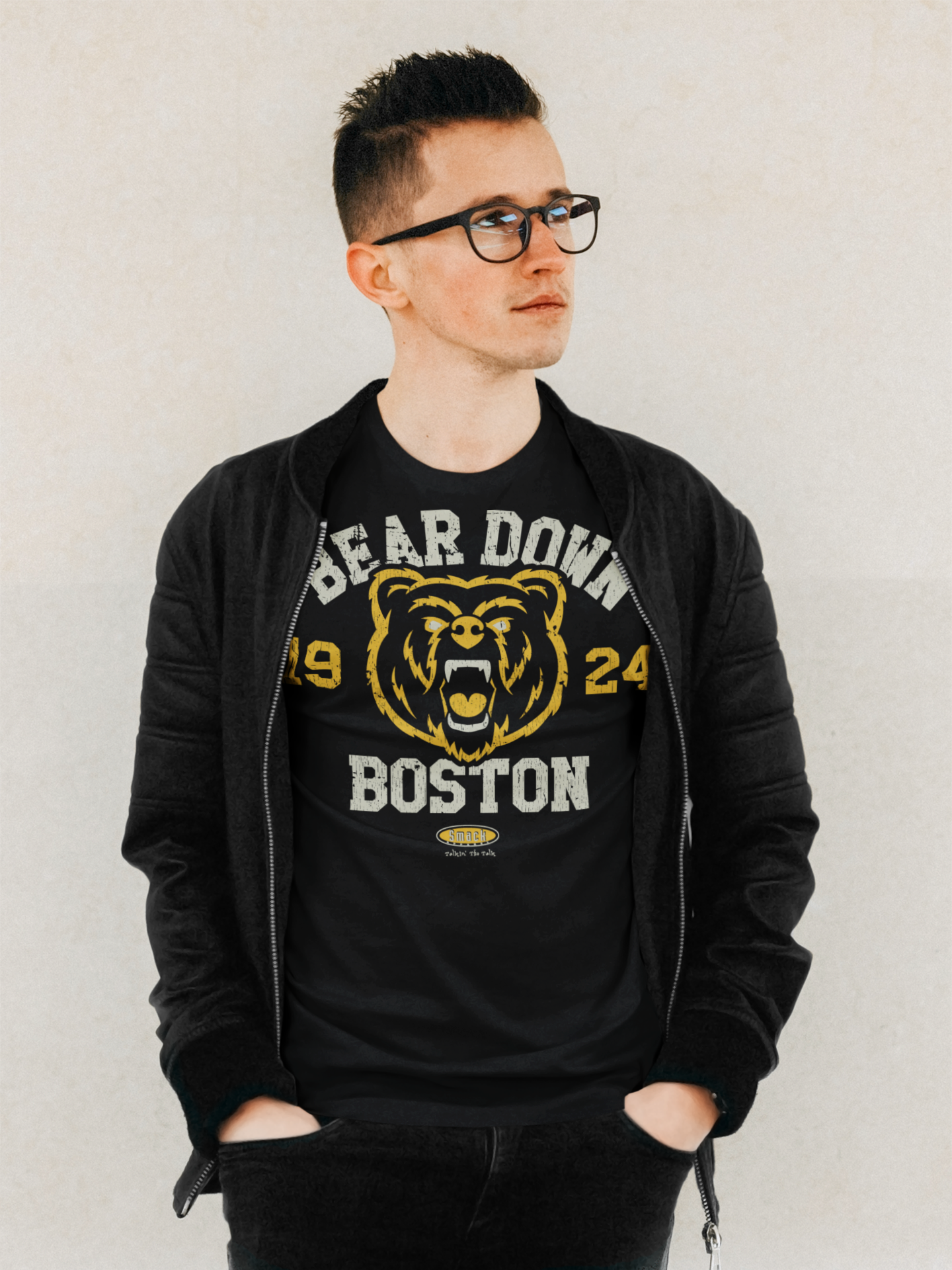 Boston Hockey Fans. Bear Down Boston. Heather Black T-Shirt (Sm-5X)