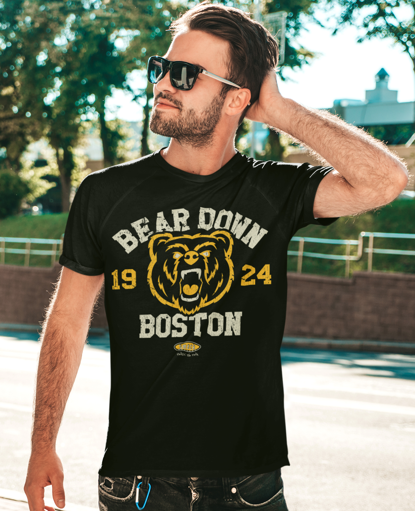 Smack Apparel Bear Down Boston Shirt Long Sleeve / Small / Black