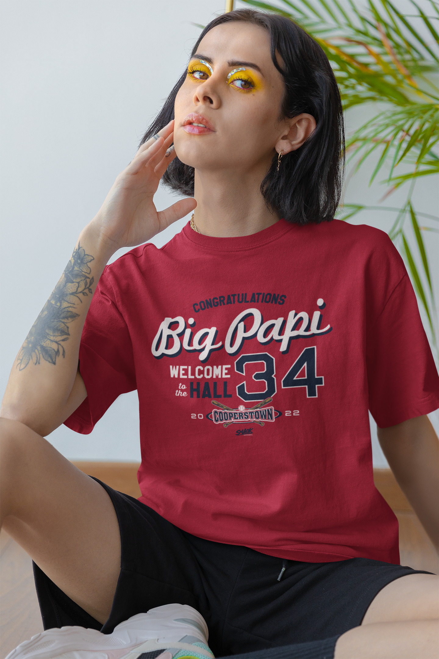 Smack Apparel Congratulations Big Papi Welcome to The Hall for Boston Baseball Fans, Long Sleeve / 2XL / Red