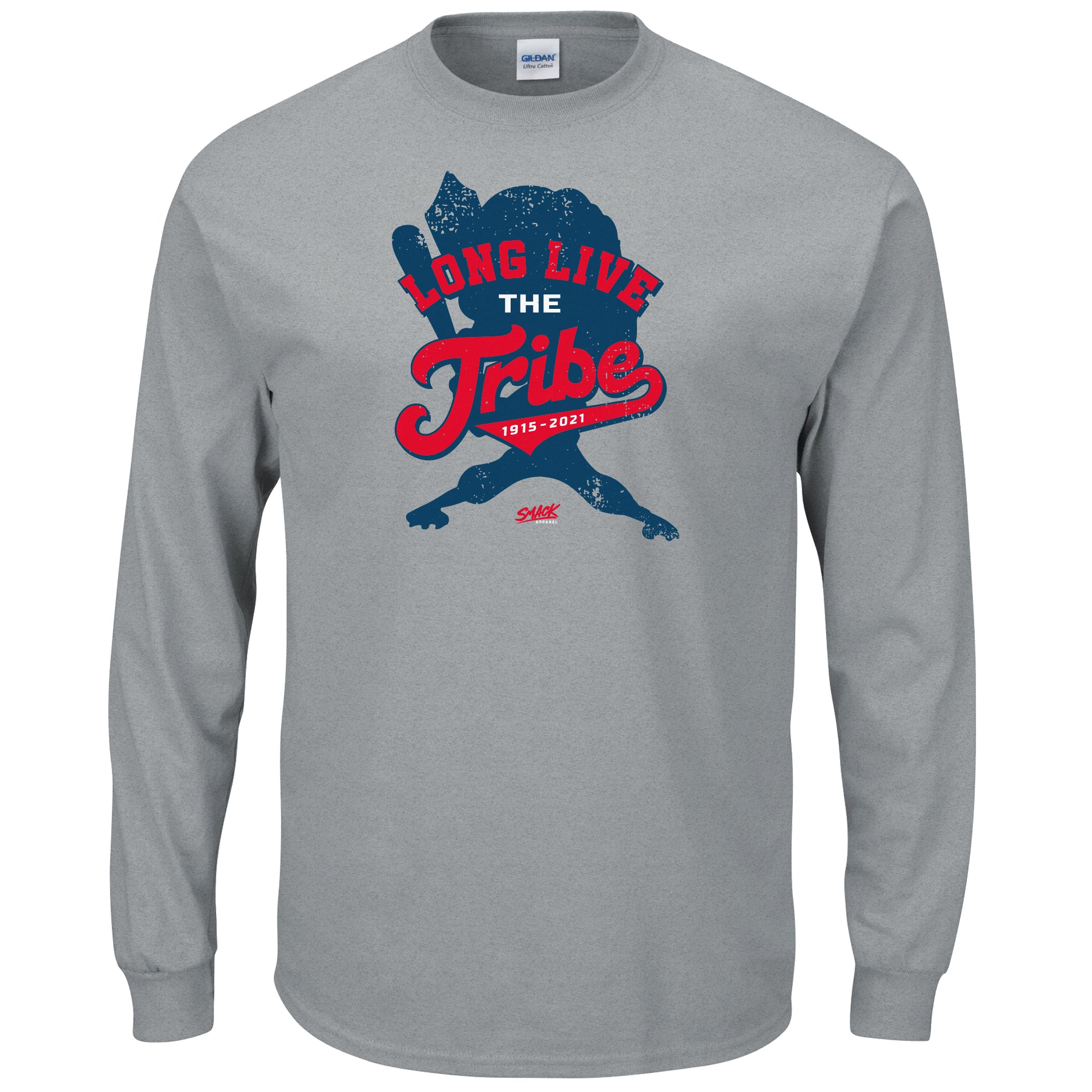 Smack Apparel Long Live The Tribe Shirt | Cleveland Baseball Fans Long Sleeve / 2XL / Gray