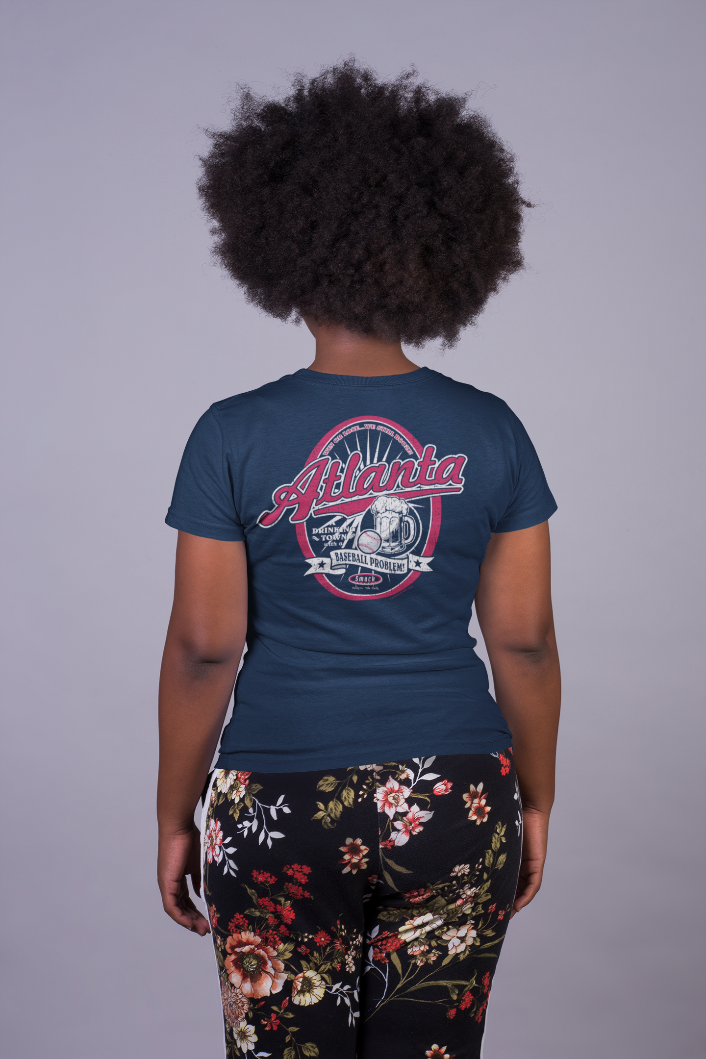 Smack Apparel Atlanta Baseball Fans | A Drinking Town with A Baseball Problem Shirt, 3XL / Short Sleeve / Navy