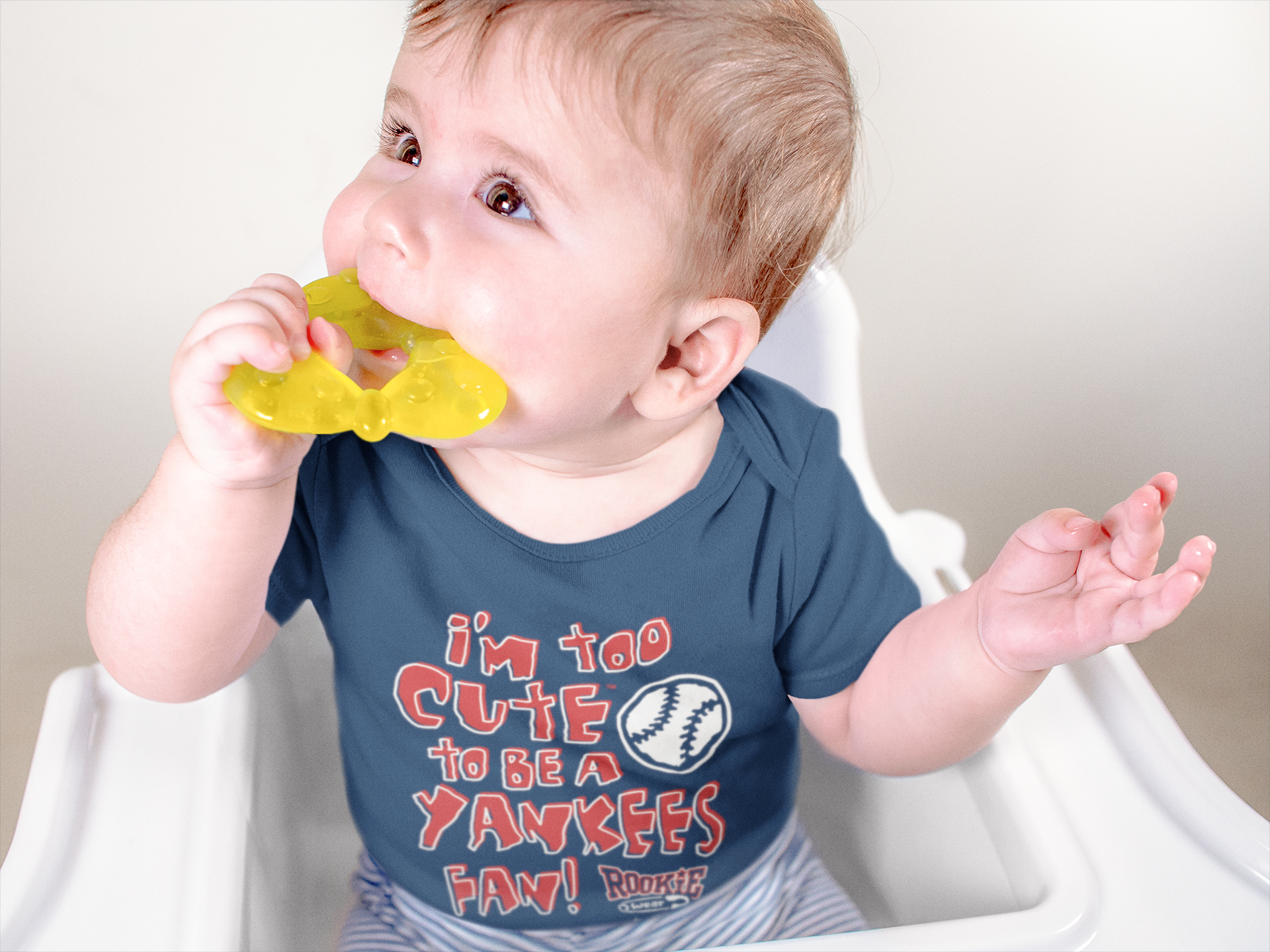 New York Baseball Fans (NYY). I'm Too Cute Baby Bodysuit (NB-18M) or  Toddler Tee (2T-4T) (Rookie Wear by Smack Apparel)