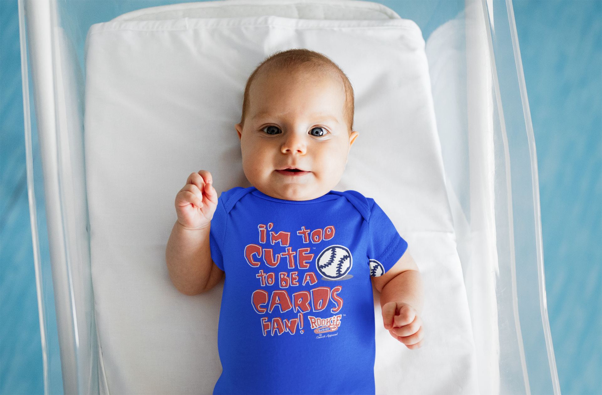 Rookie Wear by Smack Apparel St Louis Baseball Fans. I'm Too Cute Onesie (NB-18M) or Toddler Tee (2T-4T)